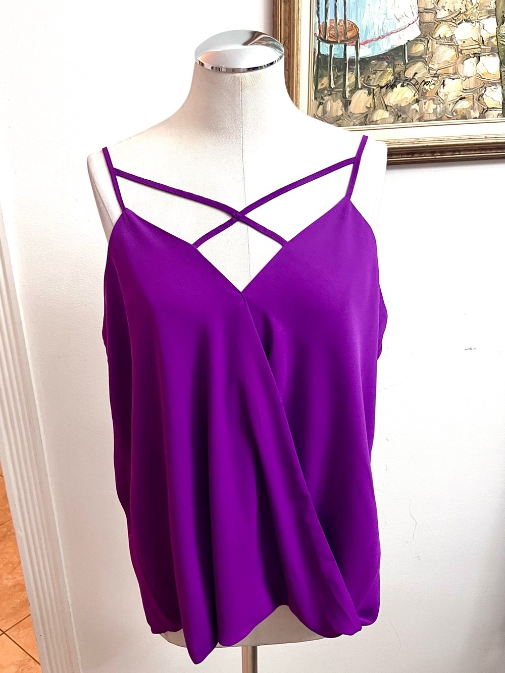 Thalia Sodi Vibrant Purple Faux-Wrap Strappy Cami